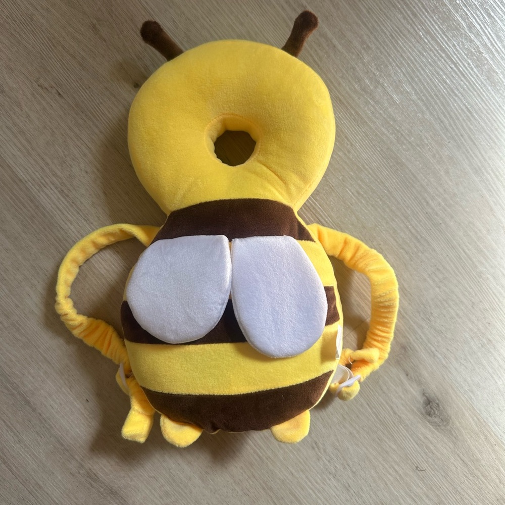 Yellow & brown Bee Baby head protector backpack